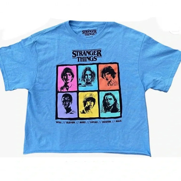 Stranger Things Character Grid Cotton Crop Top T-Shirt Size Large - Picture 1 of 4